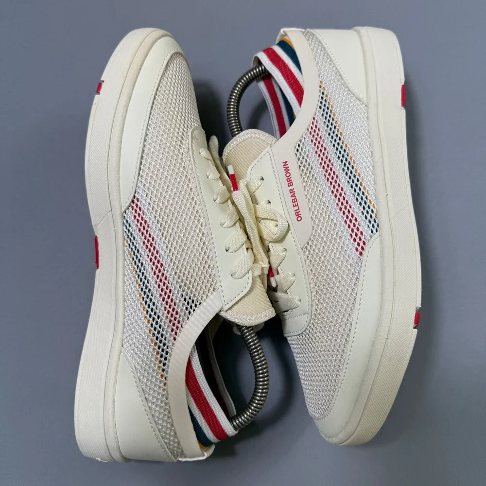 Orlebar Brown Larson OB Stripe Water Shoes Mens UK 8 US 9 White Mesh Resort NEW